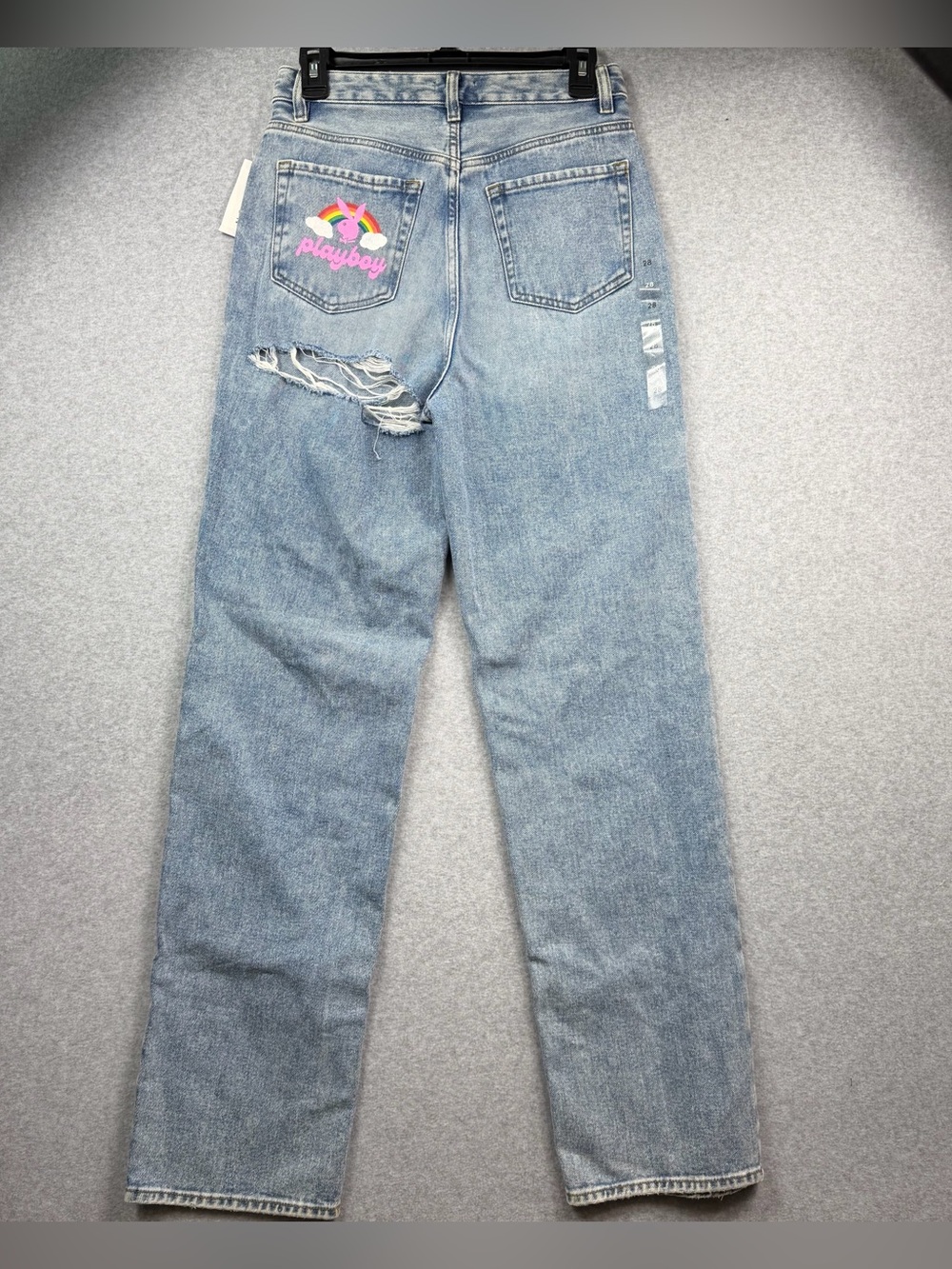 NWT Playboy x PacSun Y2K Rainbow Logo Ripped Slashed Straight Jeans Size 28